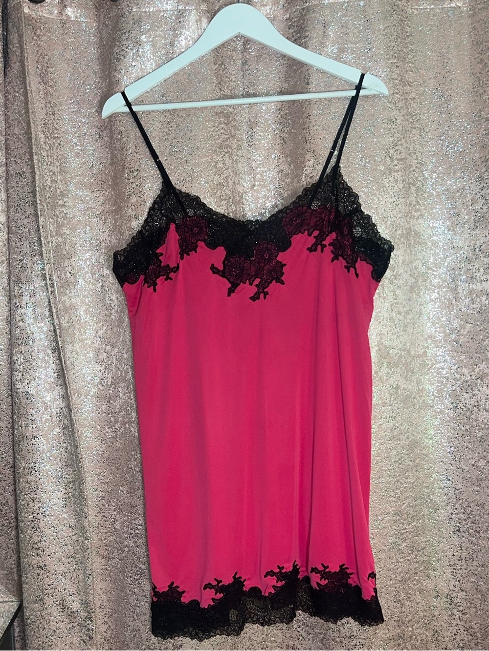 Natori Pink Chemise With Black Lace